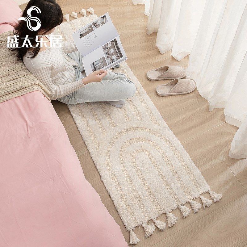 全棉卧室床边地毯厨房防滑长条地垫卫生间吸水脚垫手工流苏可机洗