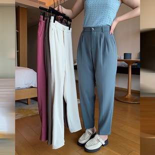 裤子大码女胖mm显瘦显高老爹裤窄版直筒裤女垂感小个子西装裤
