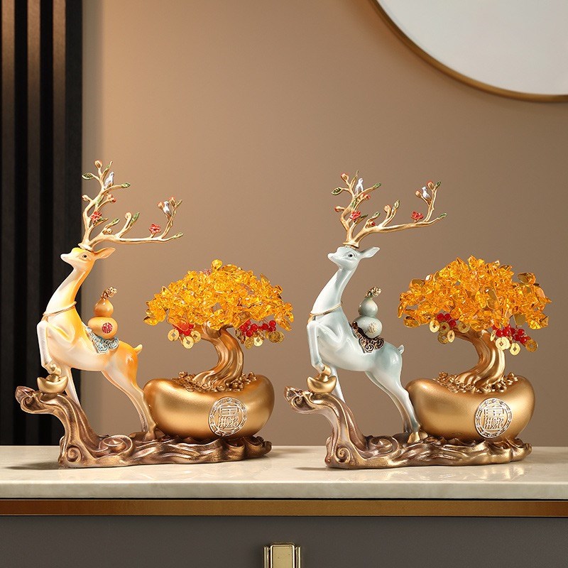 招财进宝发财树招财鹿摆件高档客厅酒柜收银台装饰品开业乔迁礼物