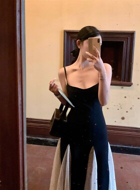 Mas Mash 4.12/20:00旧巷情人 黑白撞色拼接吊带连衣裙