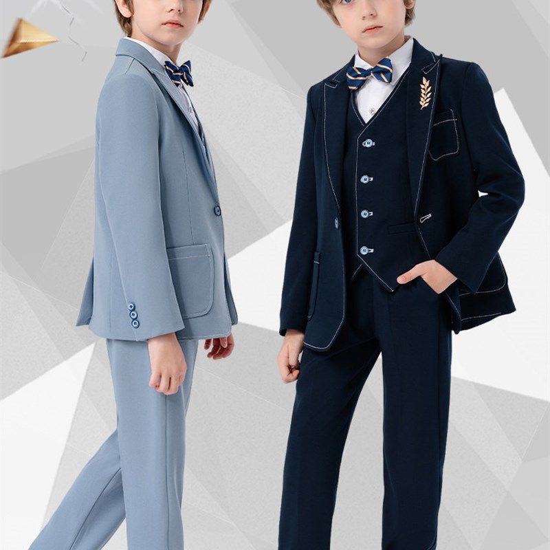 儿童西装婚礼花童礼服男童钢琴走秀主持人演出服加绒男孩西服套装