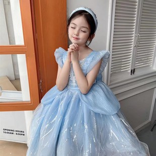 2023夏季女童灰姑娘辛德瑞拉在逃公主会发光连衣裙公主裙生日礼服