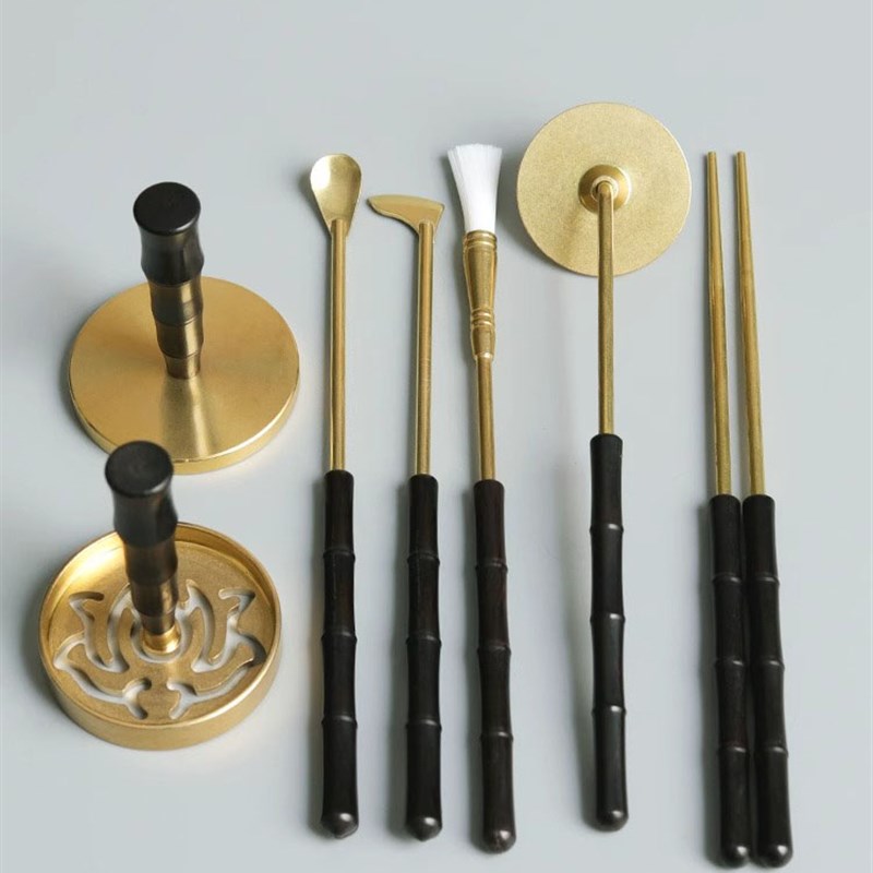 黑檀木柄香道工具入门套装打香篆模具香拓灰压押香铲香勺香扫香筷