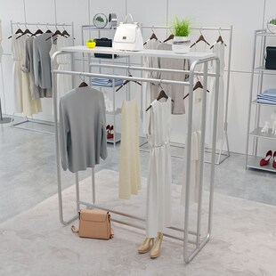 服装店衣服展示架铁艺货架落地式银色双排中岛架女装专用挂衣架子