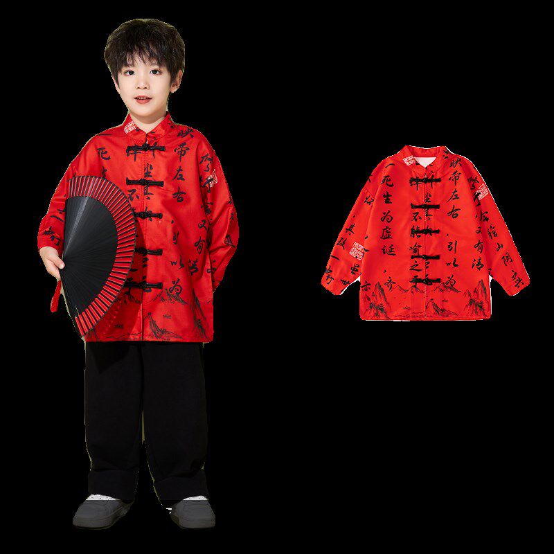 六一儿童啦啦队演出服汉服男童唐装喜庆合唱表演女童马面裙套装