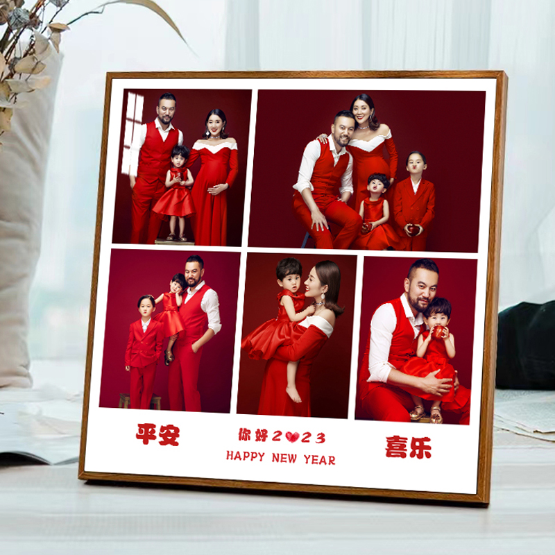 实木儿童婚纱照全家福四宫格洗照片打印加相框拼图定制正方形挂墙