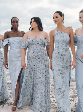 蓝色高级感伴娘服女2025新款小众平时可穿成人礼姐妹团缎面礼服裙