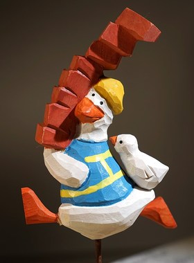 【今天也要加油搬砖鸭】手工木雕小摆件创意办公室桌面工位装饰品