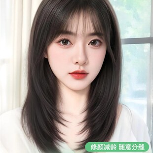 短发假发全头套女自然高层次中长锁骨发彷全真人发日常整顶假发套