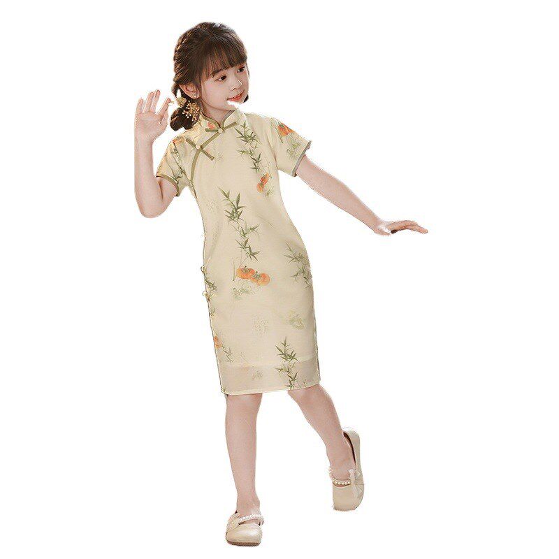 2025夏款古风汉服女童旗袍连衣裙新款儿童装改良新中式古筝演出服