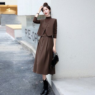 长袖连衣裙2023装新款气质女神范高级感法式马甲套装裙两件套7882