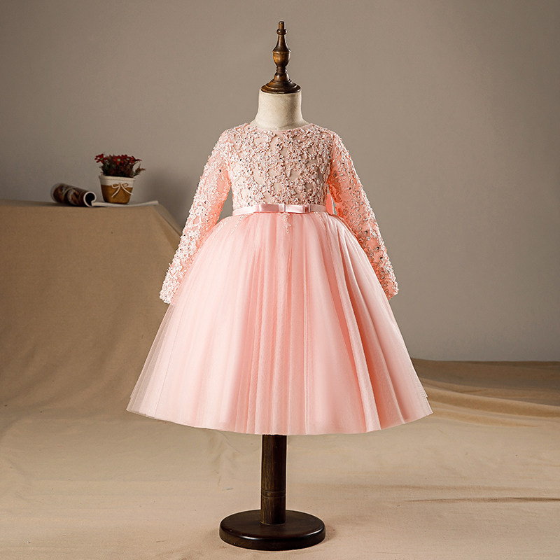 女童礼服粉色生日公主裙花童婚纱儿童主持人女孩洋气钢琴演出服夏