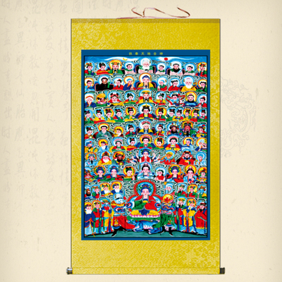新款百神图卷轴画天地全神客厅玄关挂画绢布画心佛道总真图丝绸画