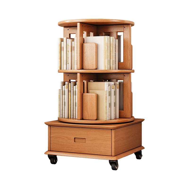 实木床头柜简约卧室家用小型收纳储物柜旋转书架带轮可移动置物架