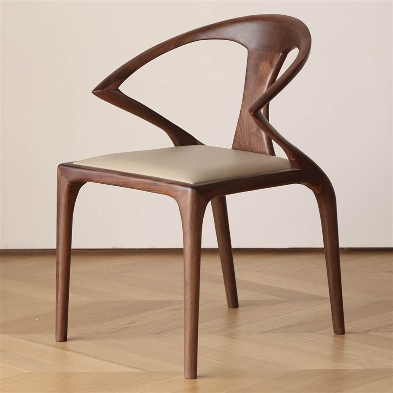 愫木工房黑胡桃实木椅子带扶手餐椅新中式书桌椅