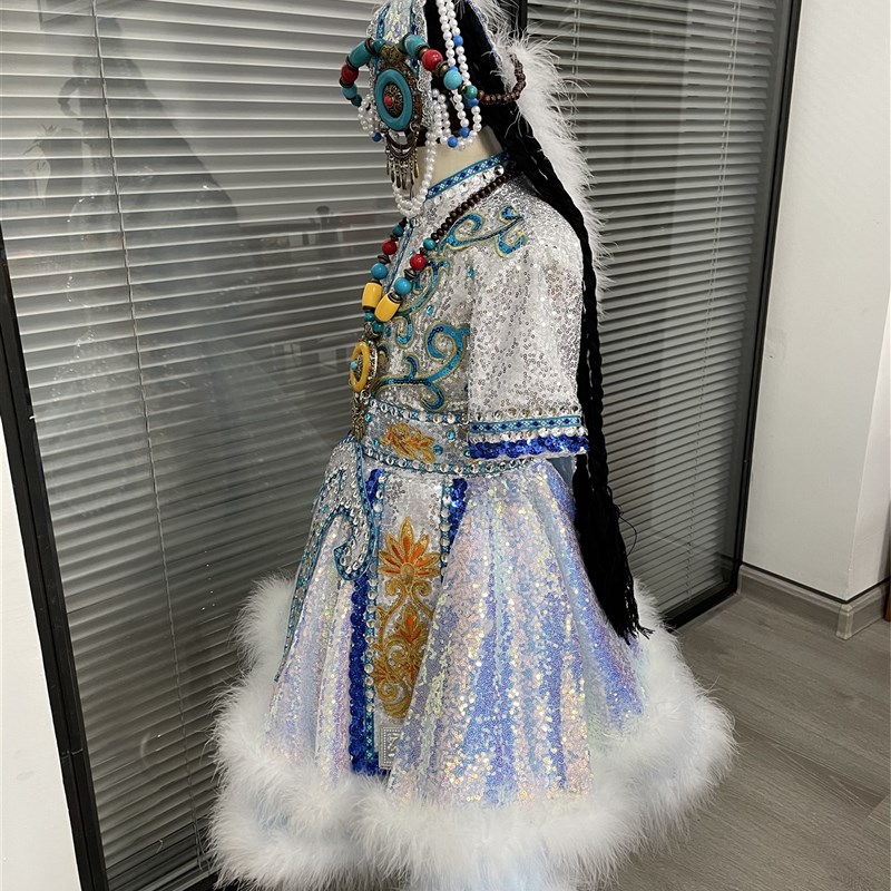 新款快乐阳光女童洁白的哈达演出服中大童藏族蒙古族少数民族服装