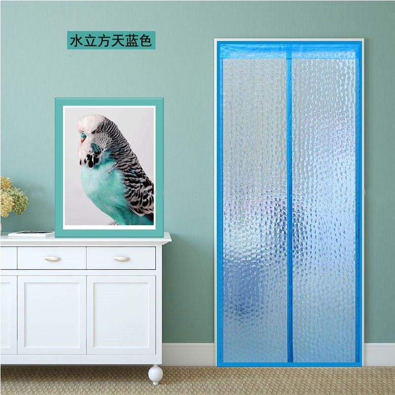 秋冬季蓝色风帘空调隔离门帘透明隔断帘家用遮光免打孔保暖窗帘