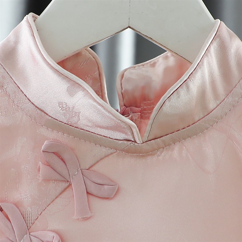 女童夏粉色国风旗袍裙儿童新中式复古连衣裙背心裙子周岁宝宝礼服