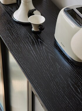 北欧实木餐边柜靠墙一体家用储物柜多功能橱柜餐厅黑色收纳柜碗柜