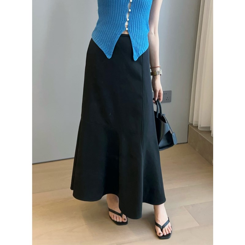 大码女装黑色鱼尾裙胖妹妹mm高腰宽松显瘦垂感中长款包臀半身裙子