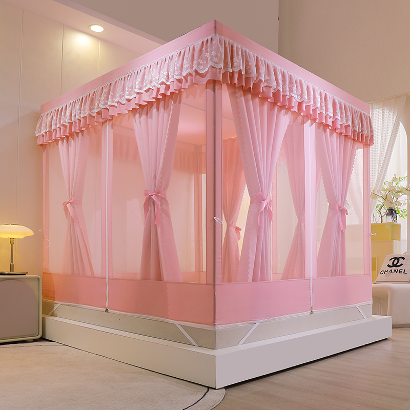 蚊帐2023新款家用遮光床帘一体式1米5床1.8儿童防摔坐床A类纹账夏