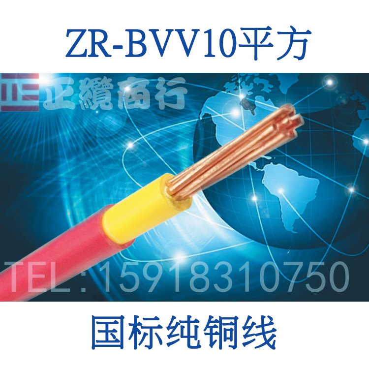 华新/珠江花环足国标ZC-BVV10平方铜芯电线缆阻燃家用装双层皮7股