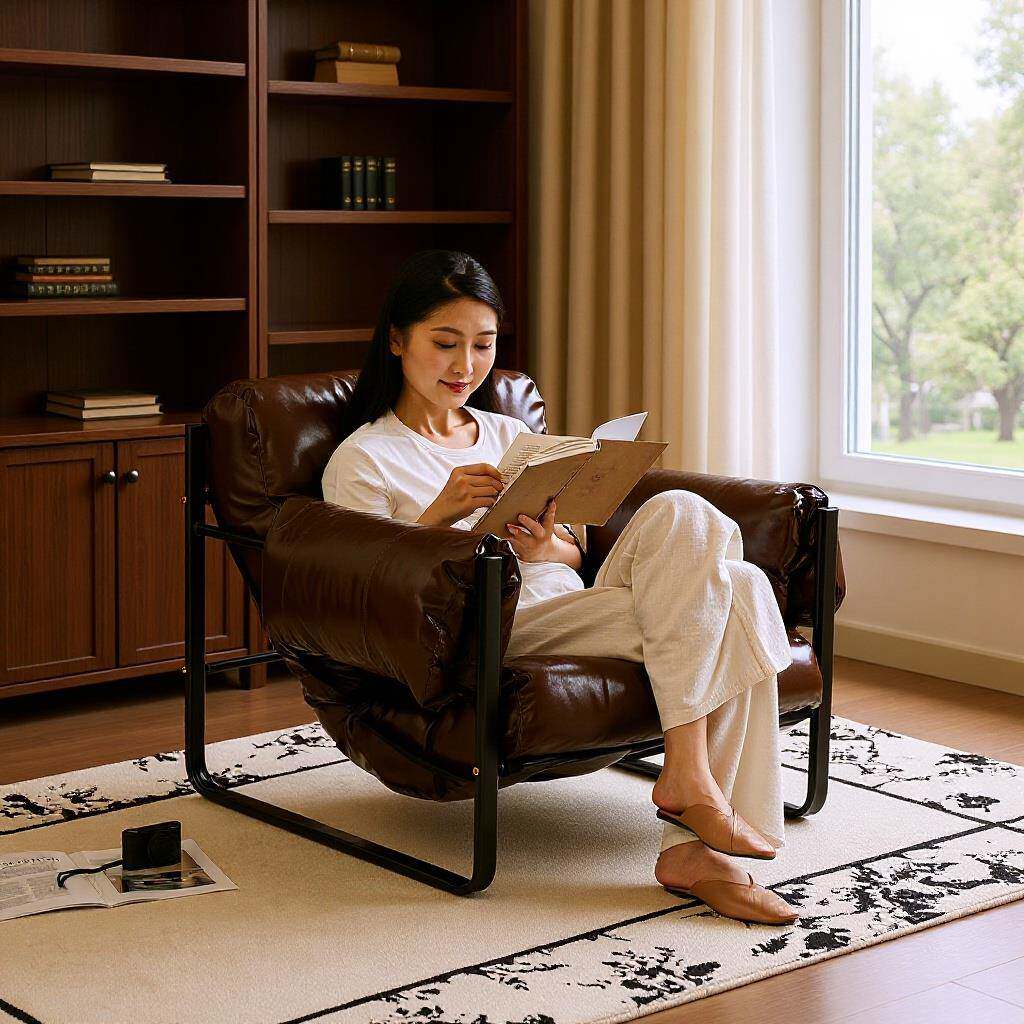 单人休闲椅客厅阳台新中式美式复古咖啡厅民宿中古风懒人沙发椅