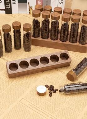 桃木底座咖啡展示架玻璃试管展示胡瓶咖豆啡10大厅吧台装饰店品