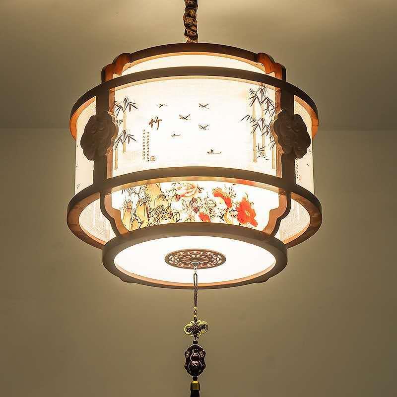 中式实木吊灯饭店店火锅卧室客店厅书古典0760259房木艺羊皮灯厂