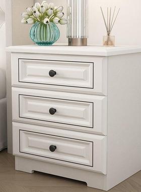 实木床柜简约现头代白色卧室储物收柜北欧子经济型床边纳小QLE柜