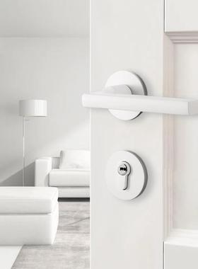 白色F001白室内室木门锁家用间门房卧手奶油风锁具简约磁吸把静音