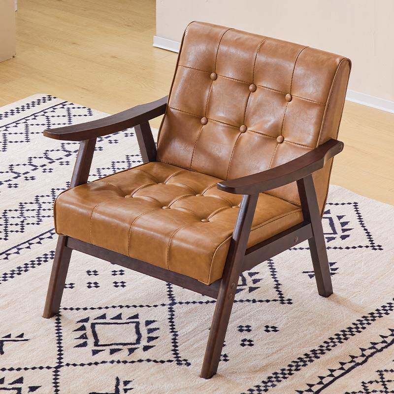 中古风单人沙发客厅单人椅高级懒人椅实木阳台休闲椅中古卧室椅子