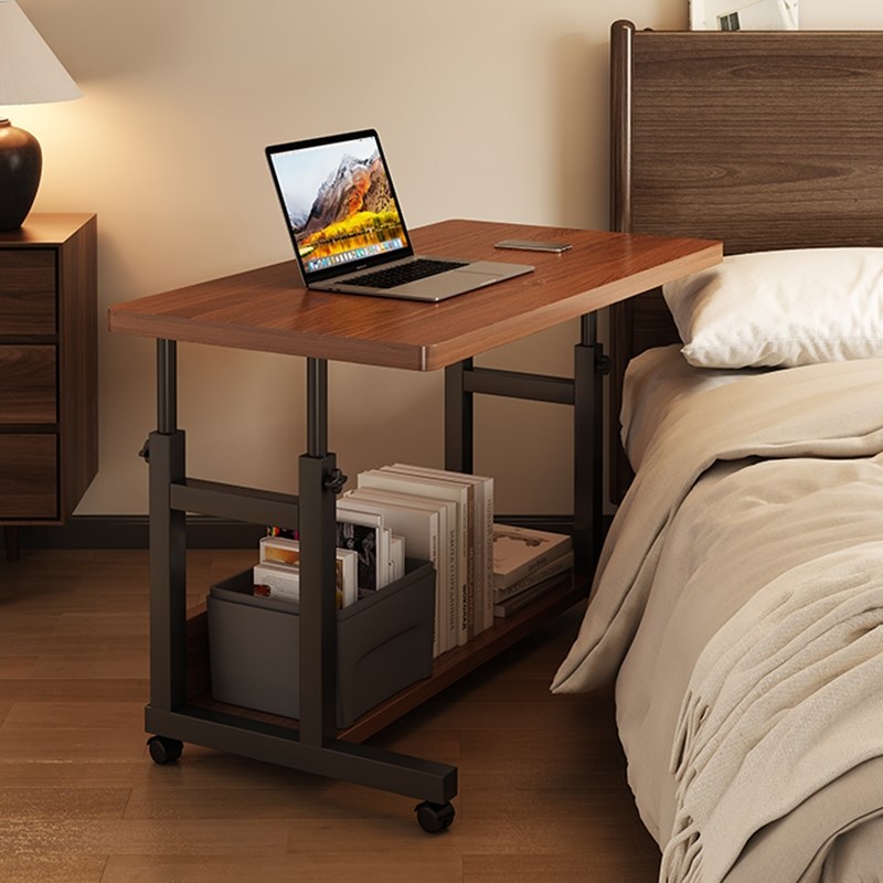 可移动电脑桌卧室家用q床边桌学习写字办公简易带轮书桌升降小桌