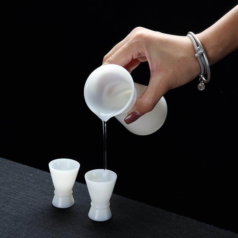 高档冰种瓷酒具套装HLY一壶端六杯白酒杯烈酒杯陶分酒务器商高礼