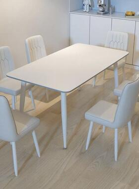 极简白纯岩板餐桌北欧现长方形奶油风小户型用简约餐家桌椅CGV代