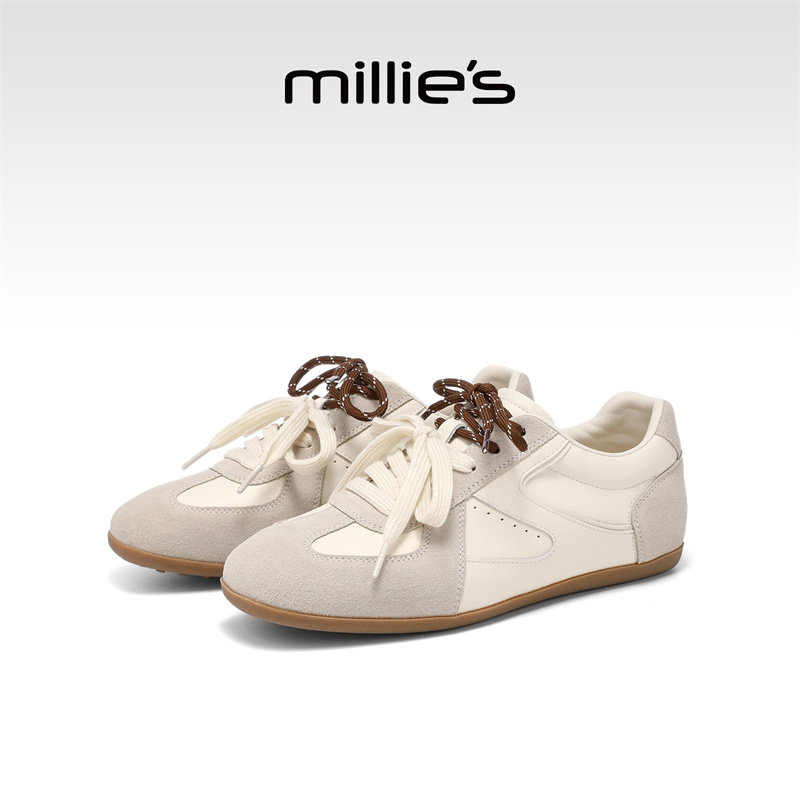 MILLIE'S/妙丽拼色德训鞋女2026春季新款复古百搭舒适平底休闲鞋