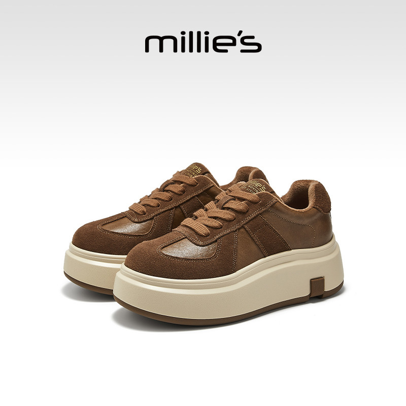 MILLIE'S/妙丽厚底德训鞋女款2026新款冬季加绒保暖棉鞋复古板鞋