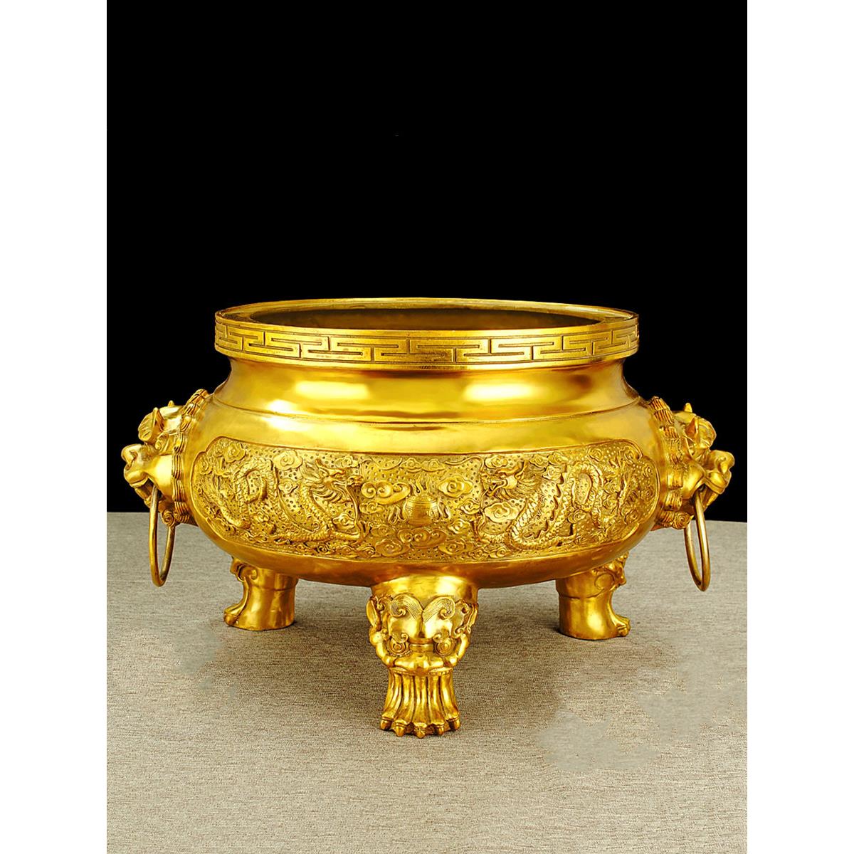 09621铜香黄家用龙戏珠祠堂特大号寺院供奉双龙鼎寺庙香炉铜佛炉
