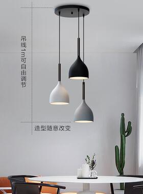 白北餐厅吊灯三头现简约VJO欧风格圆盘灯具家用大代气创意黑灰饭