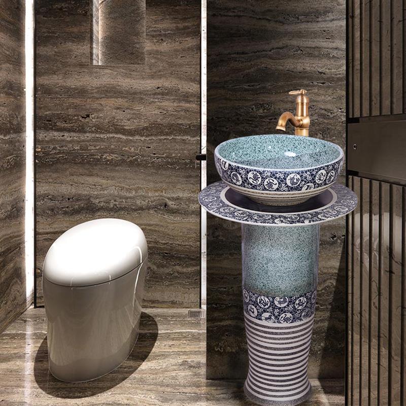 师傅阳台妆室户外式一体CSF-多款落地洗手盆洗脸陶瓷瓷柱盆台盆化