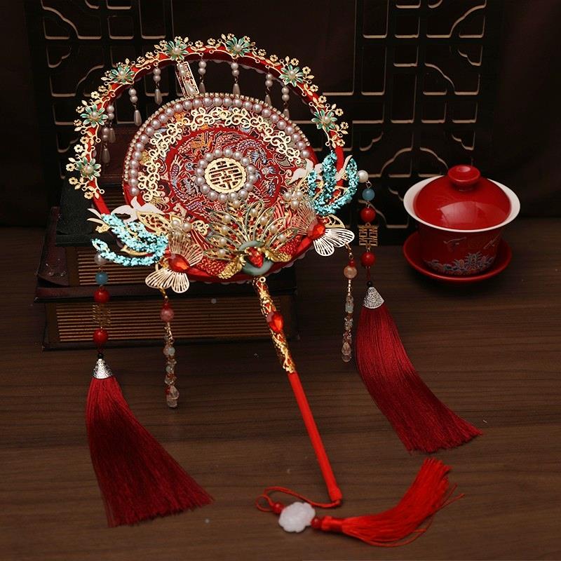 新款古风单面y新娘朋中式婚GDM礼团扇喜扇手工d成品结婚送友送i闺