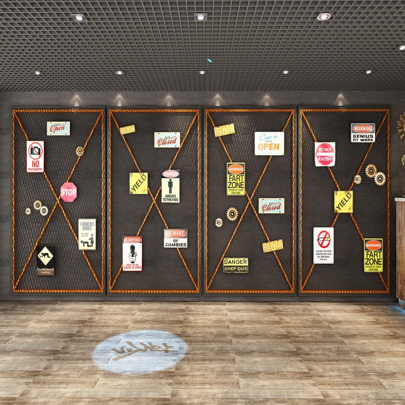 古工业艺风铁装铁丝网饰架墙面复铁网格墙屏风隔断无品牌/网酒吧