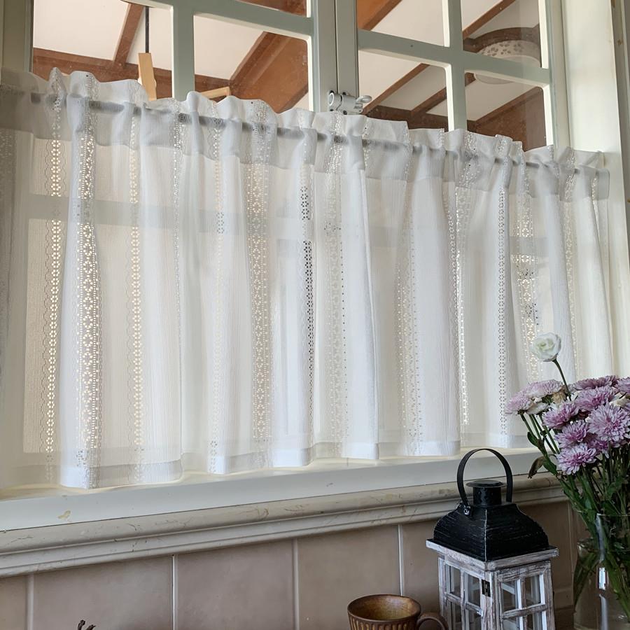 韩式复古日式隔镂空窗帘窗断纱飘窗不人魔术贴帘免打孔门透帘2021