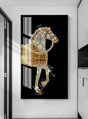 入户饰玄关装画简壁约现代橙色10008骏马挂画晶走廊尽头过道瓷客