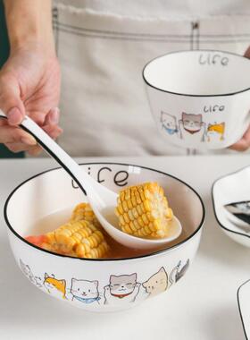 可爱陶瓷餐碗具套装家用菜新盘子碗2Z1204025款碗碟饭筷勺面组碗