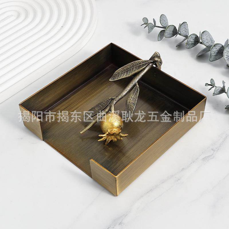 复古铜色餐巾纸收纳盒纸巾架高形酒928店厅餐商用压纸档方餐巾纸