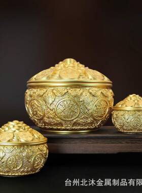 金WNZ蟾聚宝盆宝盖元招米聚米全带黄铜家摆件桌面用商务摆件开业