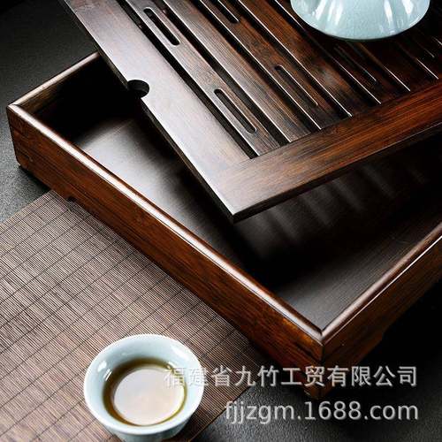 九小竹新款胡桃色竹茶盘用储水茶海茶台家简制约JZ-0101迷你号功