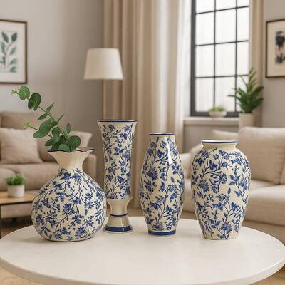 轻奢高级感青花瓷花瓶中式0616办摆客厅件餐桌装公饰花器装饰新品
