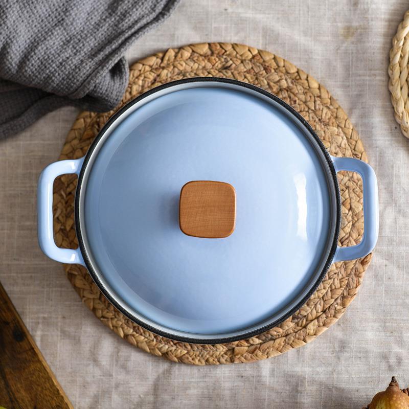 小幸福22cm家900铸粘铁珐琅锅翘耳炖锅用煲汤锅多功能煎炒焖炖不